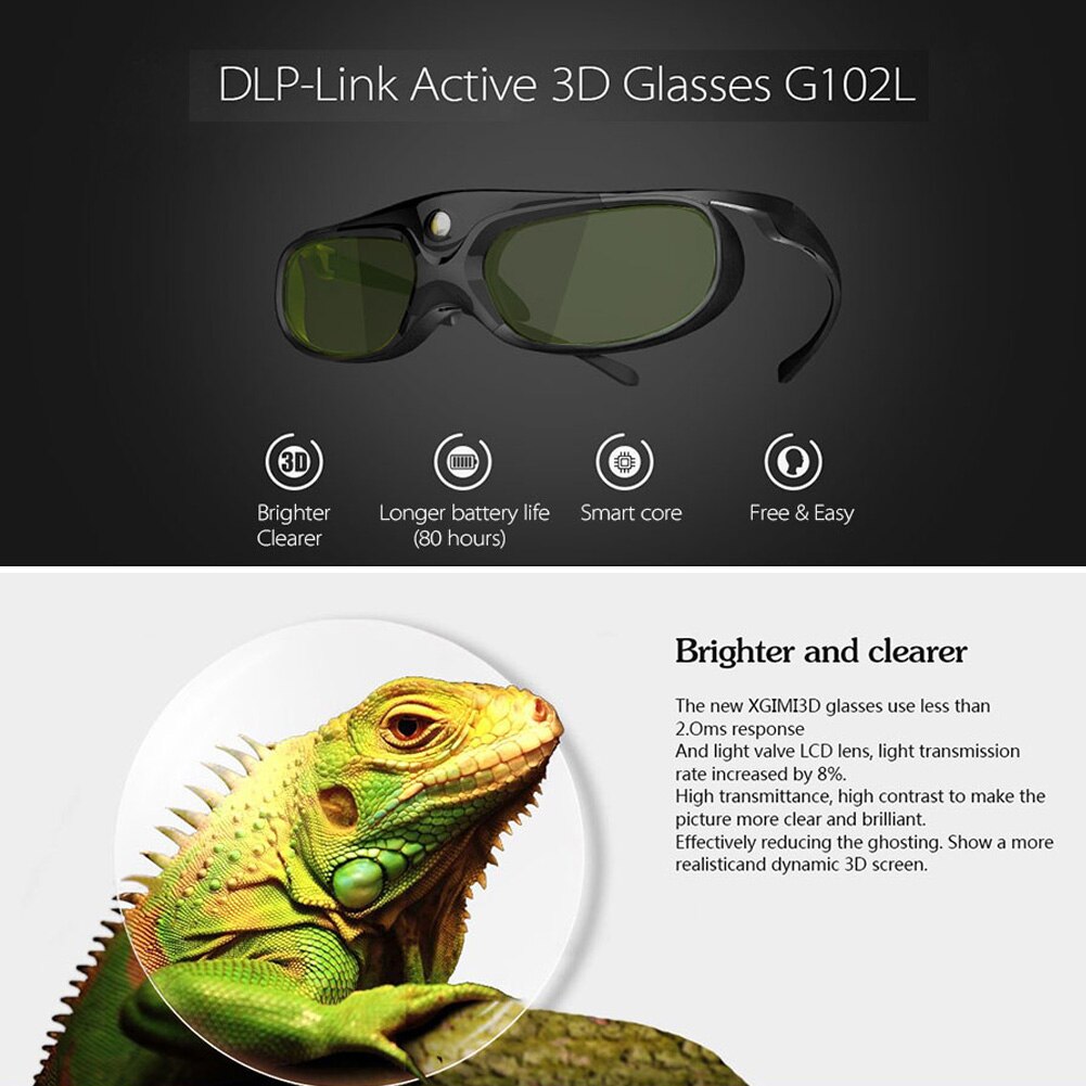 Bluetooth 3D Aktive Shutter Brille High Definition Brille für DLP-Link Projektor TV DC128