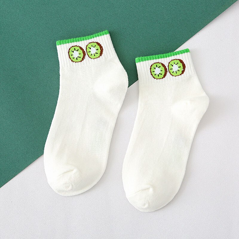 mignon drôle chaussettes femme pêche citron cerise Kiwi fruits chaussettes femmes heureux Calcetines Divertidos Skarpetki blanc Sokken: 4