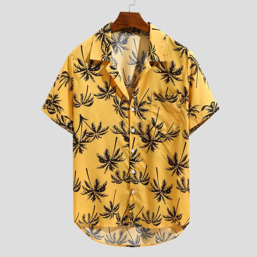 Men Shirt Printed Hawaiian Loose Beachwear Short Sleeve Casual Buttons Shirt Casual Shirt 3.21: M