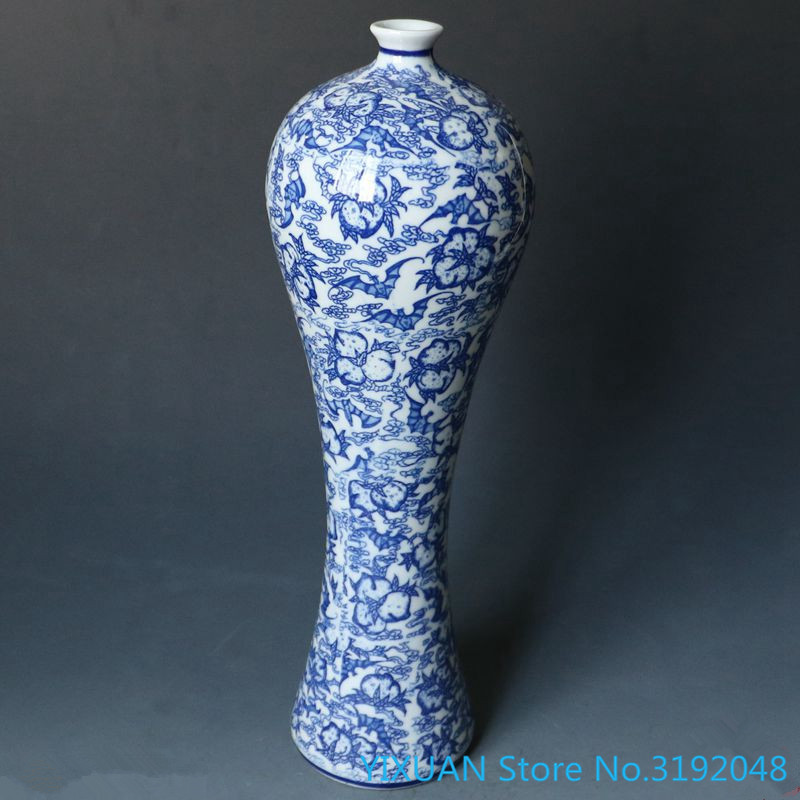 Jingdezhen porcelain collection blue and white porcelain vase antique longevity peach plum vase high foot vase