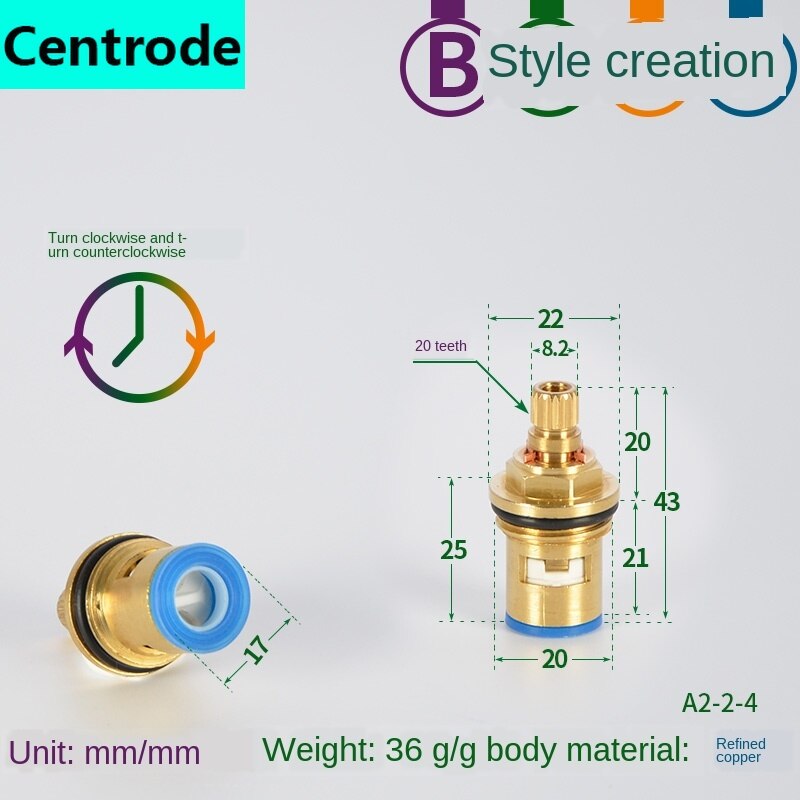 Faucet copper valve core and cold water fast opening triangle valve switch ceramic valve core copper head repair parts: Section B Forward