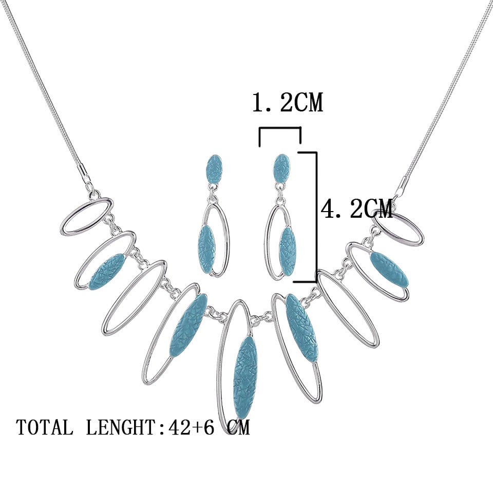 Jewellery Geometric Dangle Earrings Necklaces Set for Girls Woman Charm Blue Chain Pendant Enamel Jewelry Sets