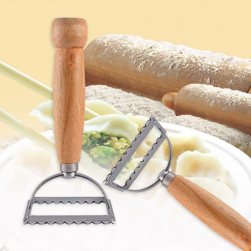Træ håndtag bærbar riflet kant gadgets maker firkantet form bakeware køkken wienerbrød værktøj ravioli frimærke dumplings pasta cutter