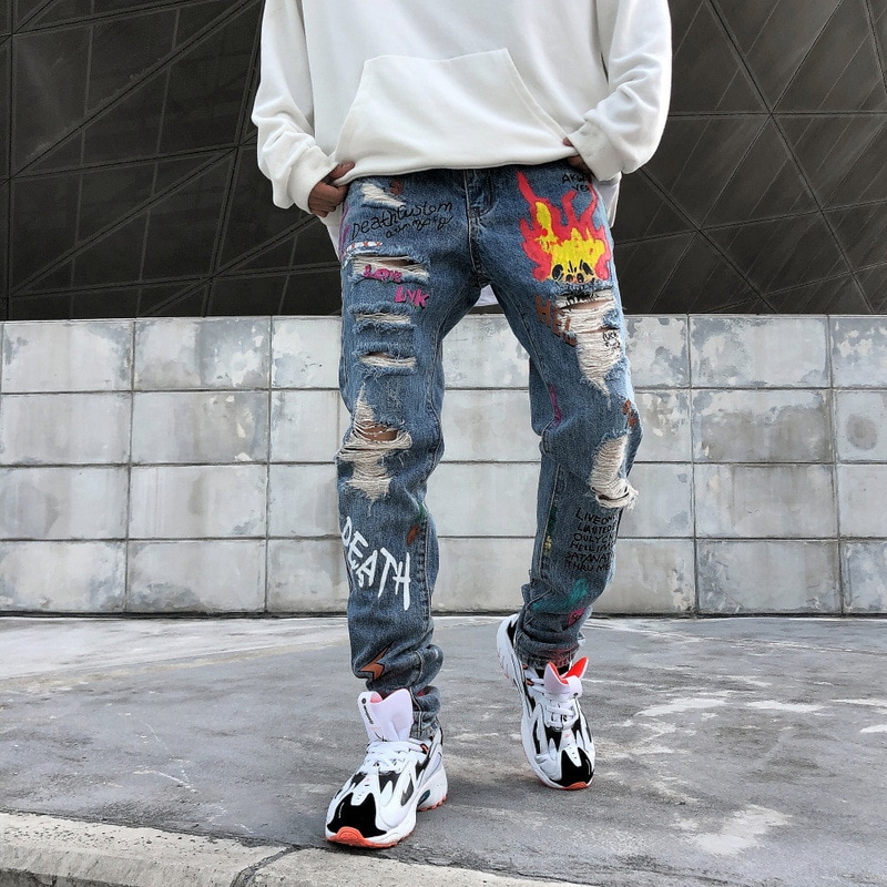 Denim Vaqueros Hip Hop Hombre Ripped Jeans Pantalones Vaqueros