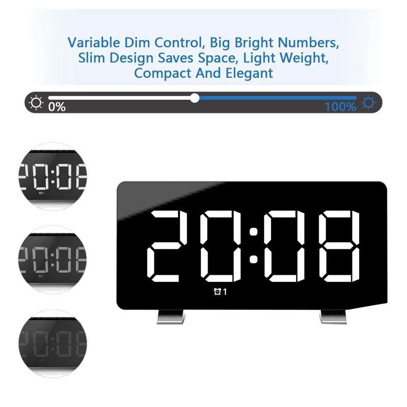 Digital Alarm Clock 7.3 Inch LED Screen with Snooze Adjustable 0-100 Brightness Volume Dimmable Easy for Kid Senior Bedside Alar