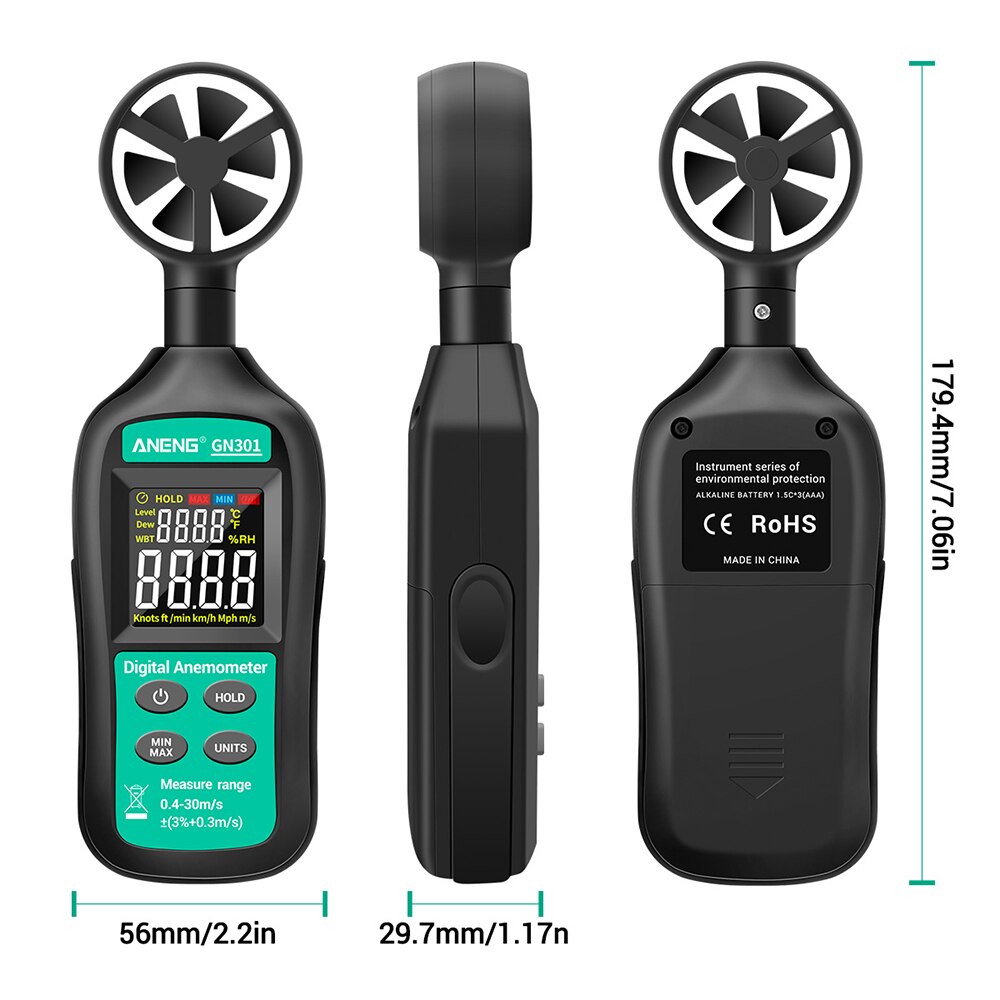 ANENG Handheld Digital Anemometer High Precision Wind Speed/Temperature Meter Digital Meteorograph with LCD Backlight