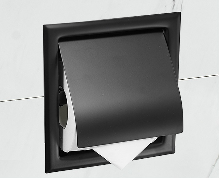 304 Rvs Nordic Zwart Conceal Installeer Tissue Holder Wall-In Tissue Box Ingebed Toiletpapier Rolhouder Wc