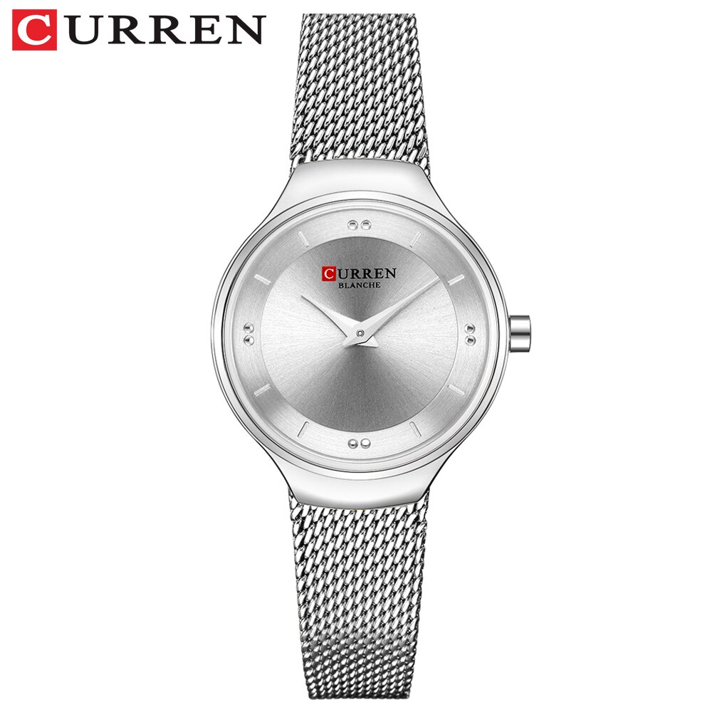 Elegante Vrouwen Horloges Curren Quartz Roestvrij Staal Mesh Horloge Vrouwelijke Eenvoudige Horloge Voor Dames Klok Reloj Mujer: silver