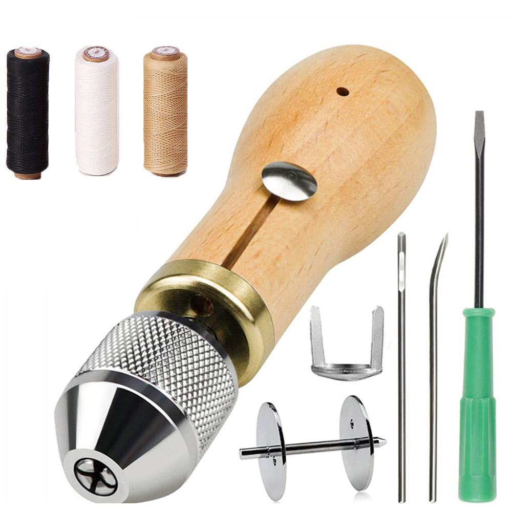 Leather Sewing Awl Thread Kit DIY Manual Sewing Machine Speedy Stitcher Leather Craft Stitching Shoemaker Canvas Repair Tool: Set C