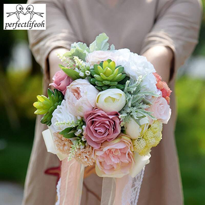 perfectlifeoh Wedding Bouquet Romantic Bridal Bouquet Succulent Plants Bouquet Chic Wedding Flowers Silk Flowers