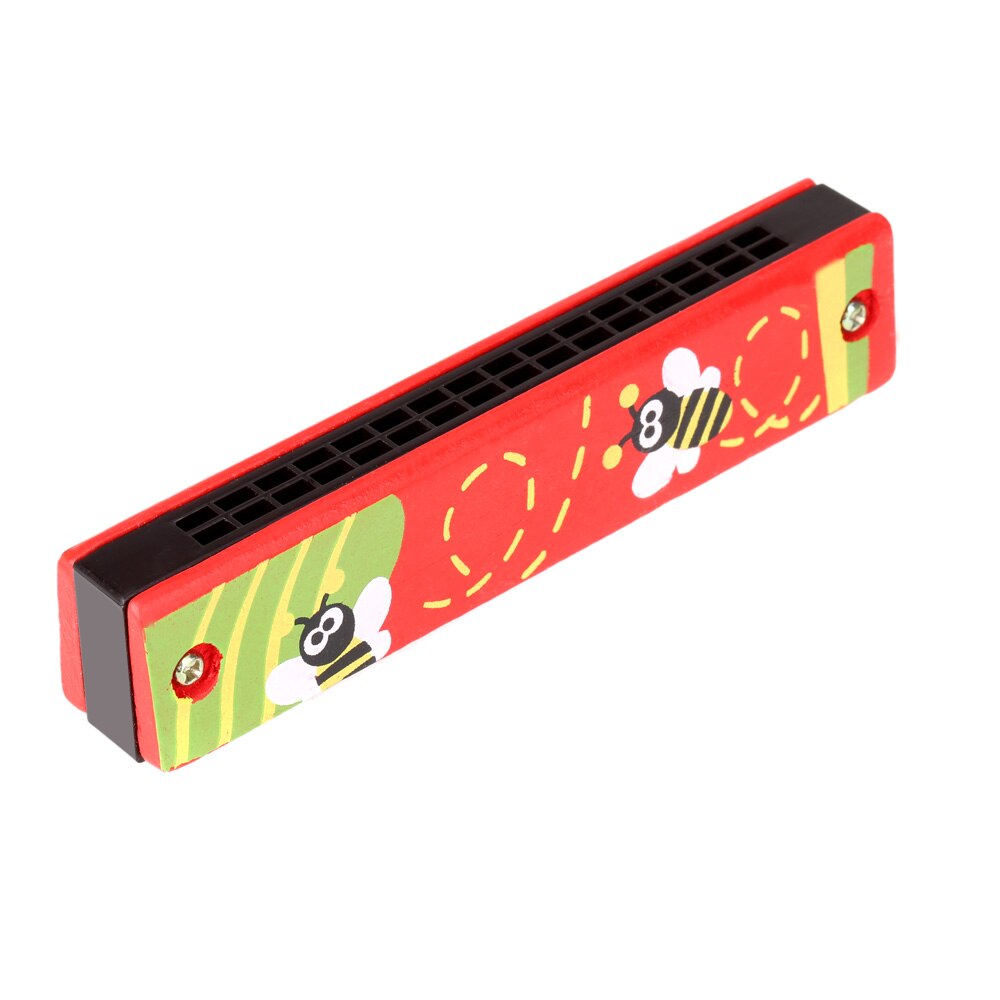 Top Harmonica 16 Holes Kids Musical Instrument Educational Toy Wooden Cover Colorful Free Reed Wind Instrument