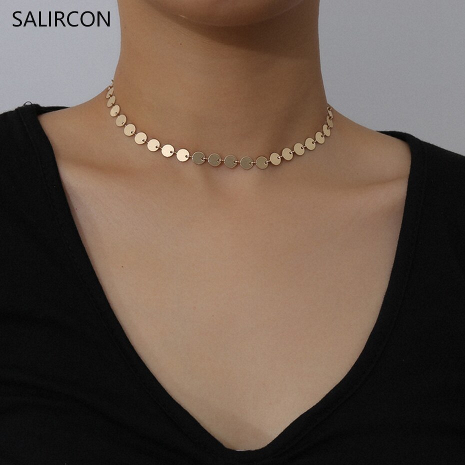 Salircon Minimalistischen Gold Farbe Ketten Halsband Halskette Schmuckstück Collares Punk Schlüsselbein Kette Kurze Halskette Frauen Modeschmuck