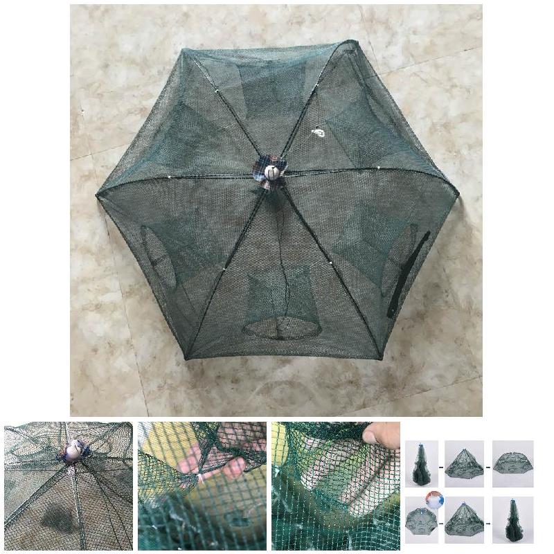 60-62 cm Gevouwen Ronde Visnet Gebruik Hexagon 6 Gaten Kooi Minnows Krab Kreeft Netto voor Garnalen Minnow Rivierkreeft Krab