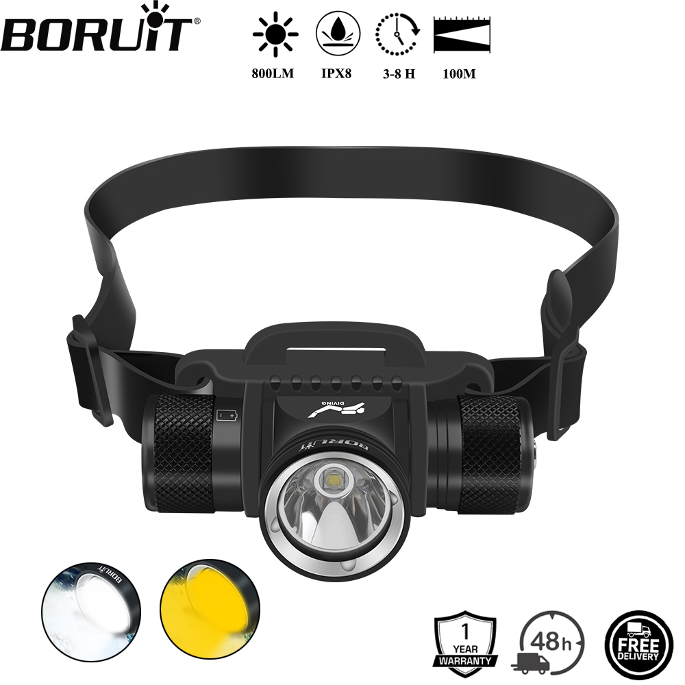BORUiT HP900 buceo LED faro potente 800LM IPX8 impermeable faro bajo el agua 60M cabeza de buceo antorcha