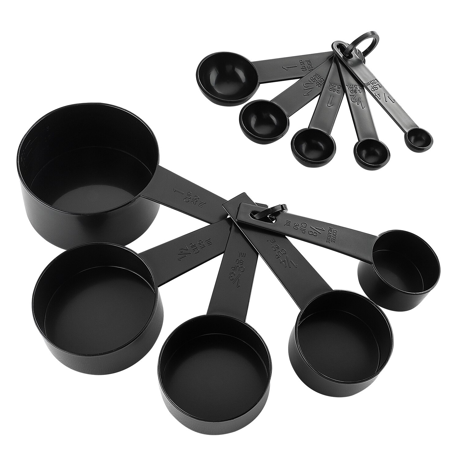 Seacreating Measuring Cups and Spoons Set of 10 Pieces Nesting Measure Cups for Dry and Liquid Ingredient Baking Accessories: Black