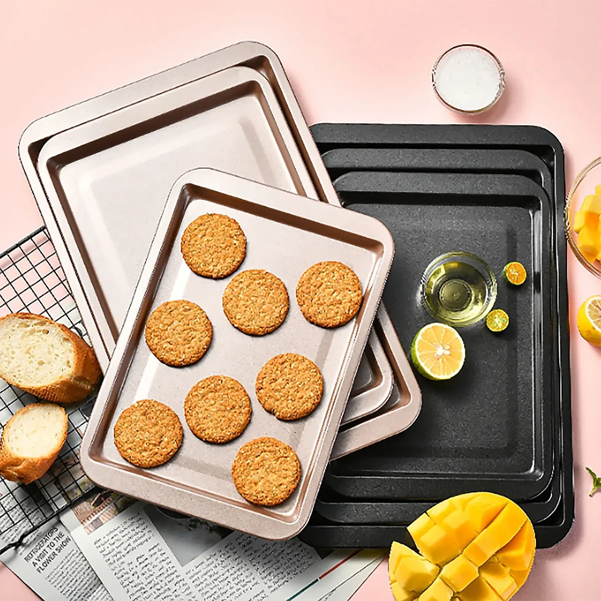 Non-Stick Rectangle Baking Pan Carbon Steel Baking Sheet Oven Tray for Biscuit Pie Pizza Roast Muffin Bread Bakeware