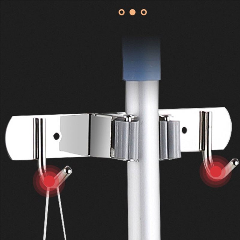Stainless Steel Mop Holder Wall Hook Punch-free Strong Glue Wall Mounted Mop Organizer Holder Brush Broom Hanger