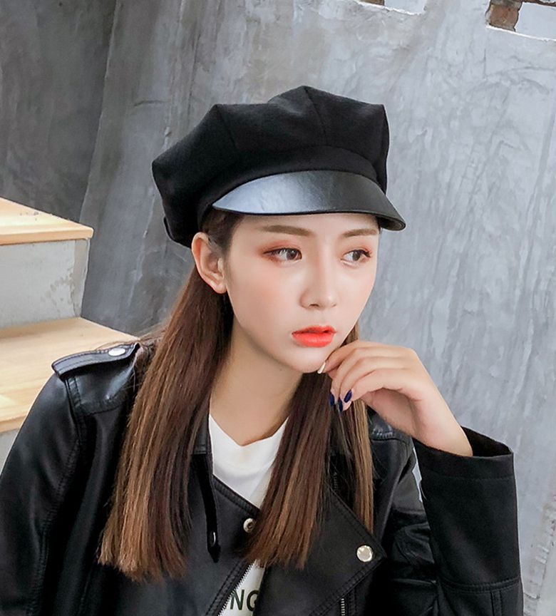 Boina de tela de lana de color sólido con retazos gorra octogonal artista gorro primavera Otoño Invierno boina para mujer