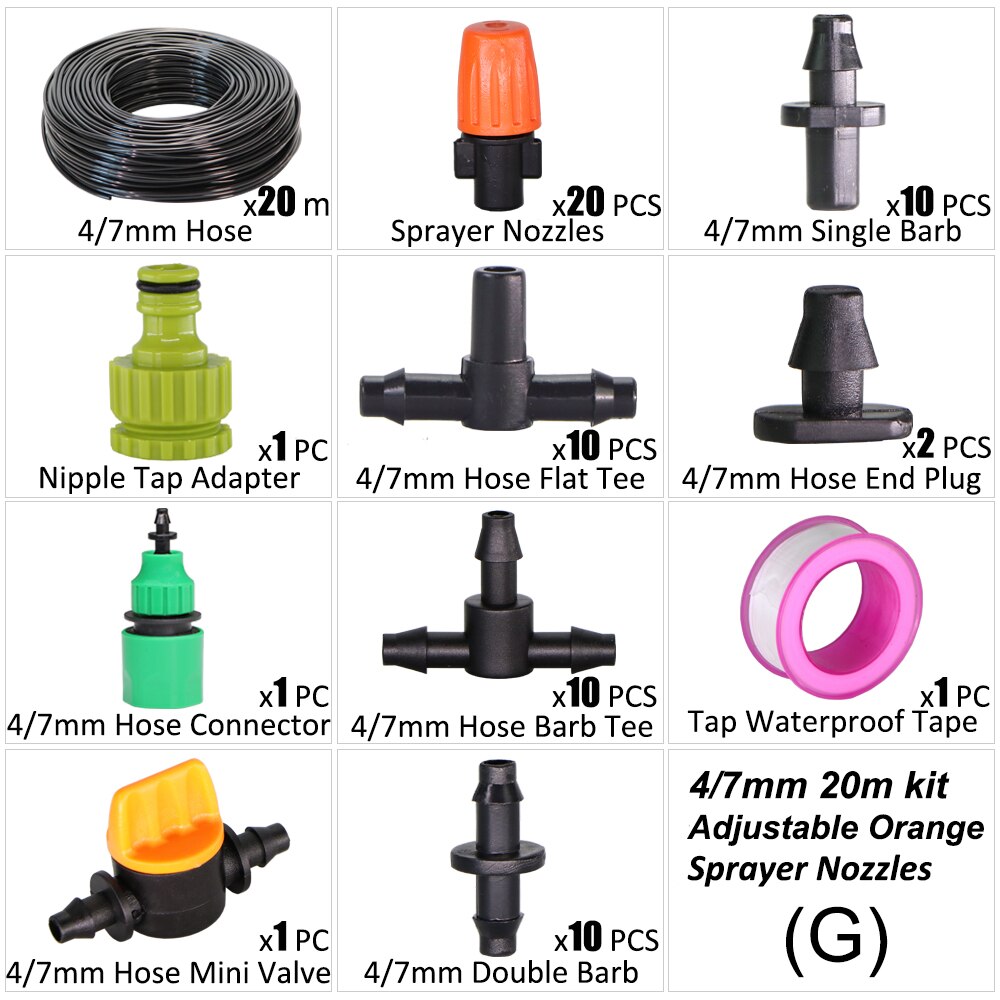 20m Garden Shower Drip Irrigation Sprayer System With Adjustable Watering Nozzle Sprinkler Mist Cooling Automatic Irrigation Kit: G