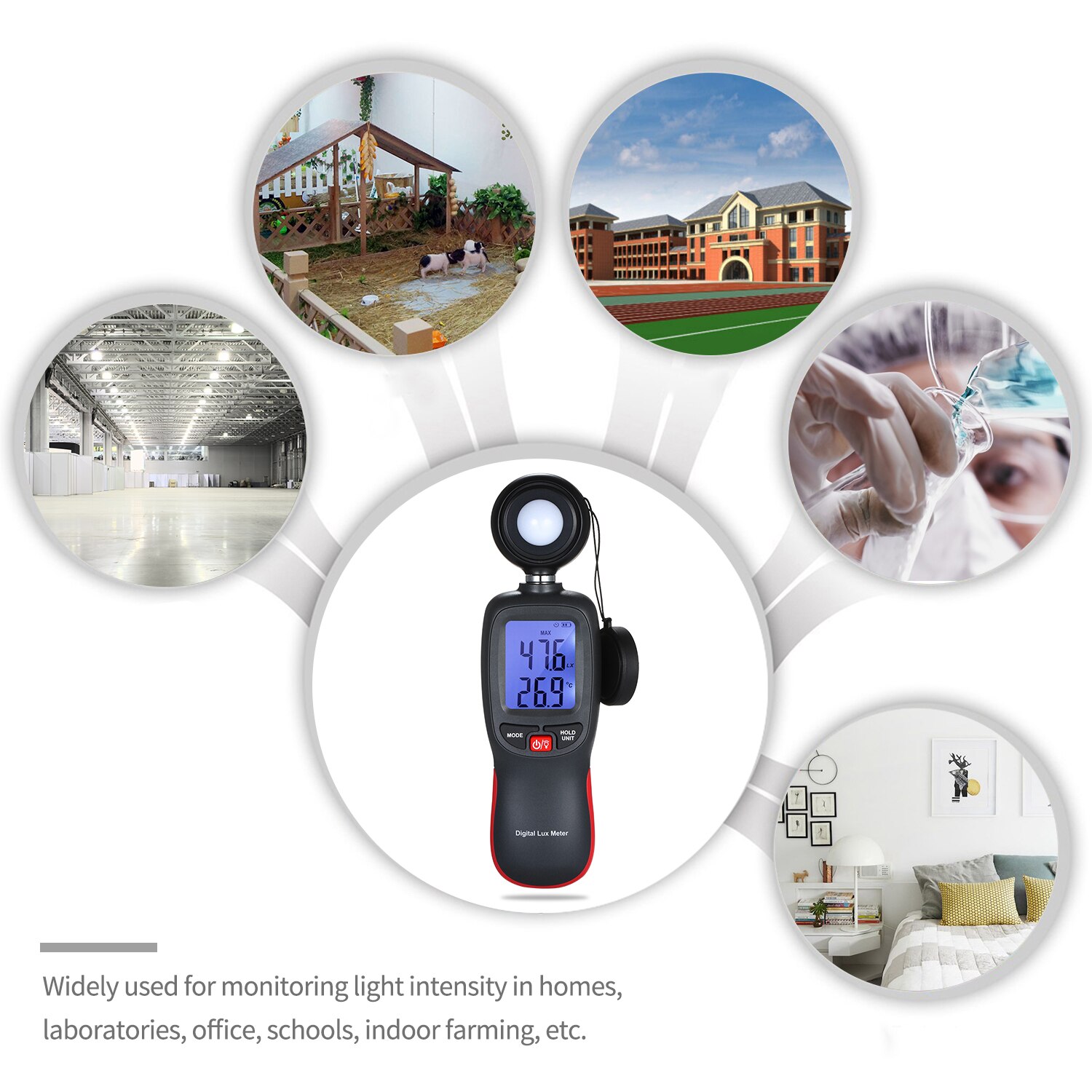 Digital Luxmeter LCD Display Handheld Illuminometer Photometer Luxmeter Light Meter 0-200000 with Max/Min/Data Hold Mode