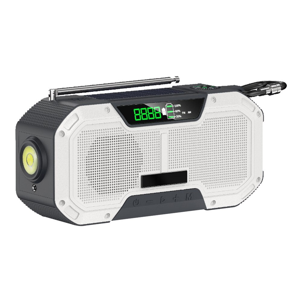 DF-580 Portable Bluetooth Speaker Hand Crank Solar Radio AM/FM Emergency Radios LED Flashlight 5000mAh Power Bank for Cell Phone: White