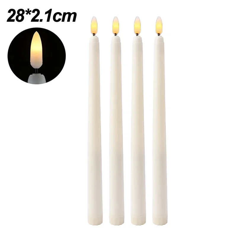 Bougies électroniques LED sans flamme, alimentées par batterie, longue bougie conique, pour fête, mariage, décoration de la maison, lampe clignotante, 3/6 pièces: WHITE / jaune clair