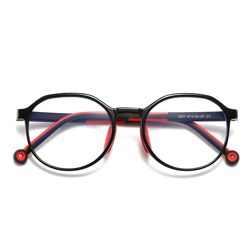 Gafas redondas para niños y niñas, lentes con montura óptica, bloqueo transparente, para estudiantes: C1Black-Red