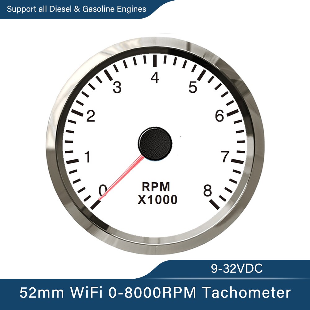 52mm WiFi Tachometer 4000 RPM 8000 RPM Programmable Gauge Adjustable for Generator Car Boat Diesel Gasoline Engine Speed 12/24V: 8KWS
