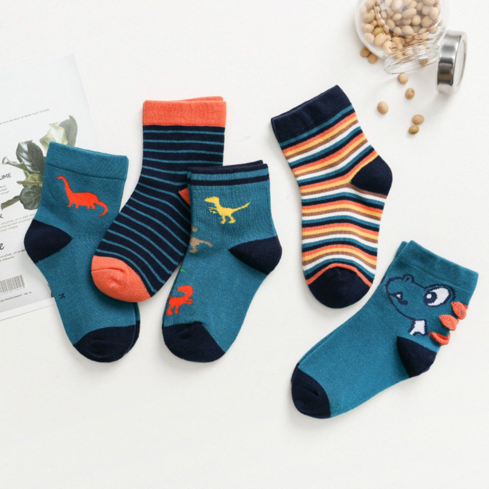 5 paires/lot mignon enfant chaussettes anti-dérapant coton sol chaussettes automne hiver dinosaure imprimé infantile bambin chaussettes bébé Accesseries