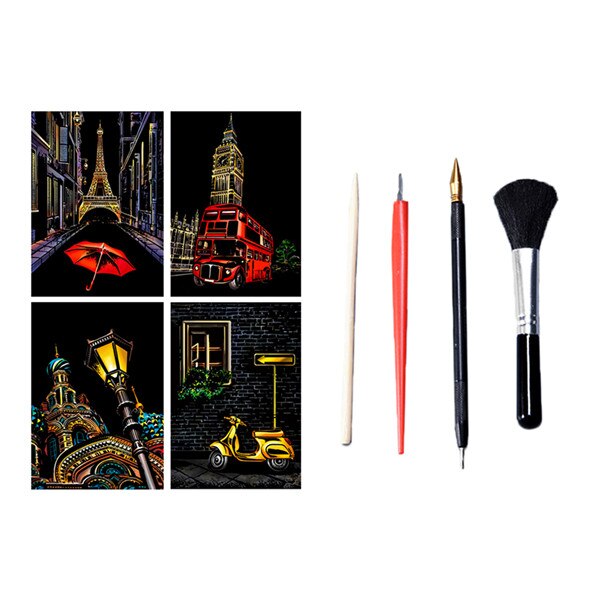 DIY Scratch Paper Combo Art Set 18 Rainbow Girls Flower Painting Scratch Cards & Scratch Drawing Pen Paint Set: 4