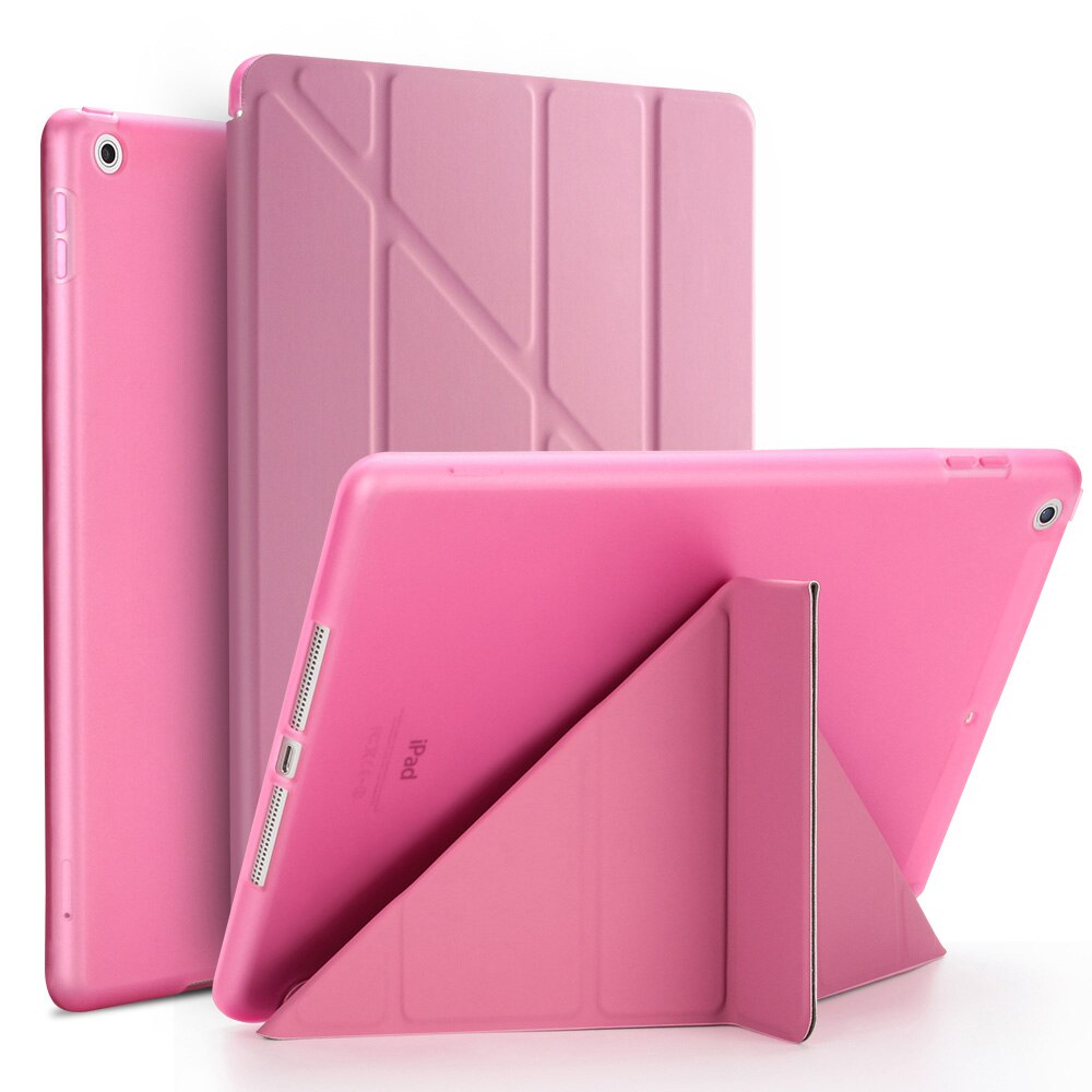 Etui na Tablet do ipada Air 2 9.7 "PU Leather Smart Sleep wake funda Trifold stojak solidna inteligentna obudowa do ipada Air 2 A1566 A1567: Pink