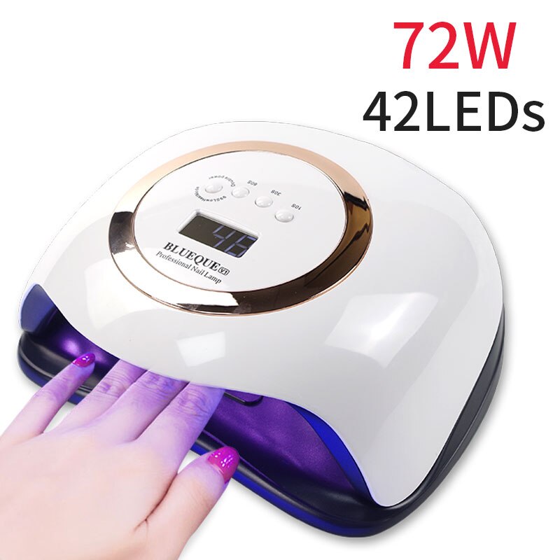 Uv led lampe til manicure hurtigtørrende gel neglelak gel lak hærdende tørre lampe auto sensor lcd display uv lampe til negle: 72 guld  v1