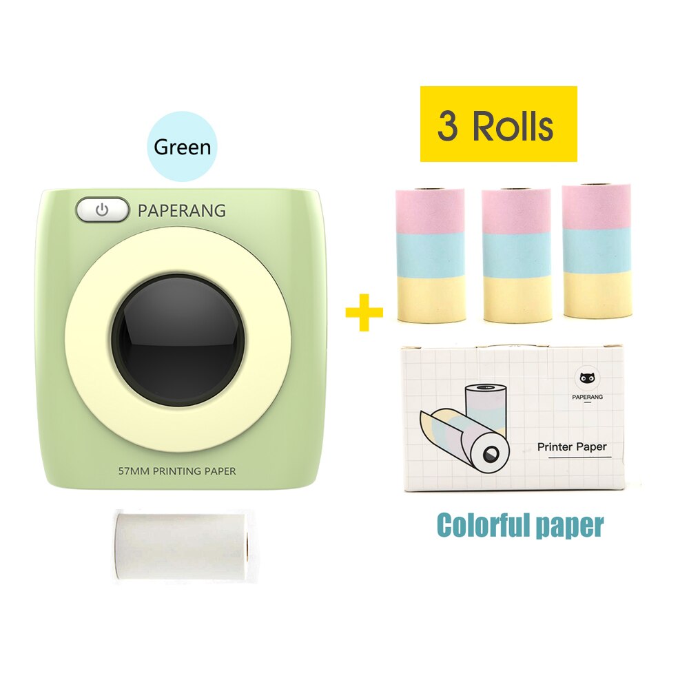 Paperang P2 Pocket Printer 300Dpi Bt Draadloze Printer Draagbare Thermische Printer Voor Foto Compatibel Met Android Ios Windows Mac: Green-3 Colorful