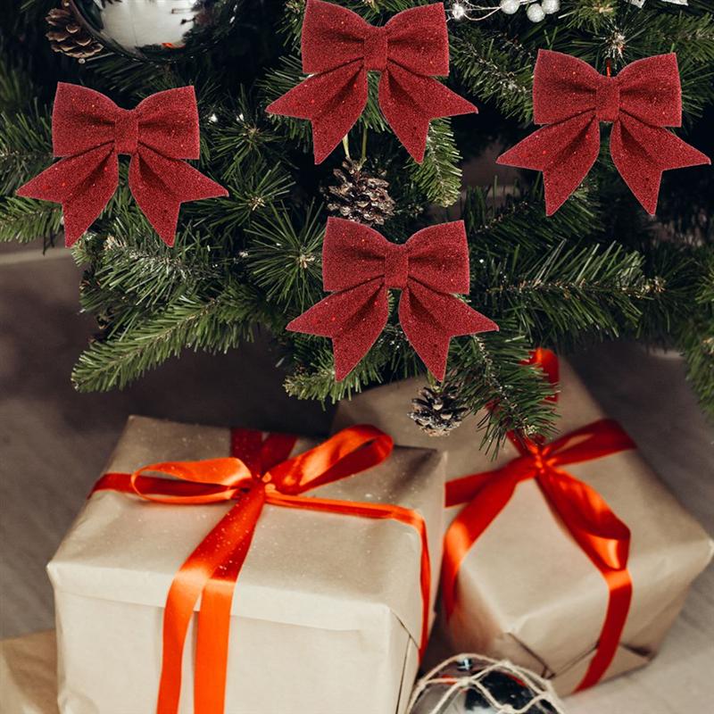 Lazos dorados de Navidad para árbol de Navidad, adornos de lazo, suministros para de Navidad, 8 Uds.