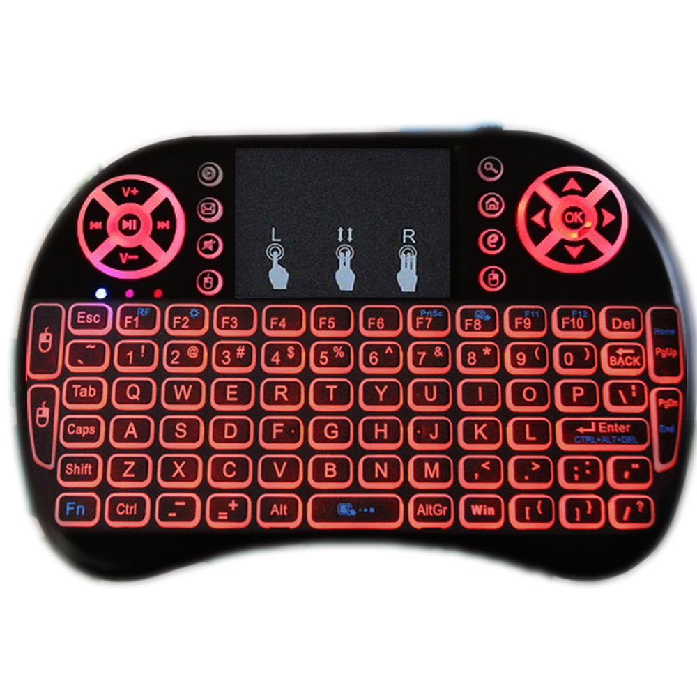 Retroiluminación inglés ruso francés español Portugal Fly Air Mouse 2,4G panel táctil para Android TV Box PC I8 Mini teclado inalámbrico