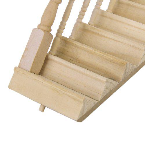 Kuulee 1:12 Dollhouse Pre-Assembled Staircase Wooden Stair Stringer Step with Left Handrail