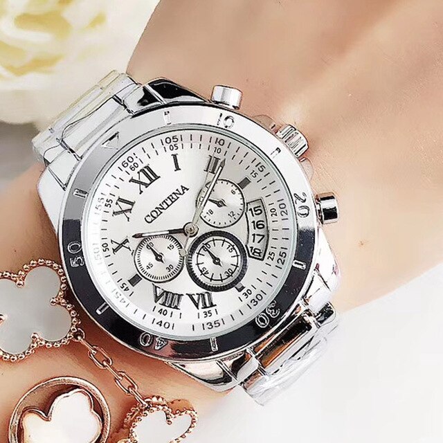 Zegarek damski montre femme Frauen Uhren Damen Quarzuhr Relogio Feminino Original Berühmte Contena Genf Uhr: silver