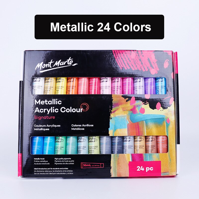 12/18/24/36 Colors 36ml Acrylic Paint Set Metallic Perfect for Canvas Wood Fabric Leather Cardboard Paper MDF Crafts: Metallic 24 Color