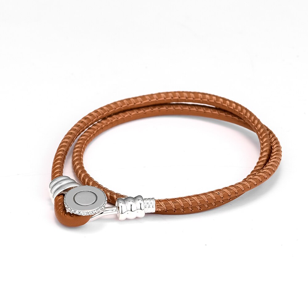 Momenti Bracciali In Pelle A Doppia Per La Donna Originale FAI DA TE Beads & Pendenti E Ciondoli Sterling Silver Gioelleria Raffinata E Alla Moda Bracciali: Brown / 35cm