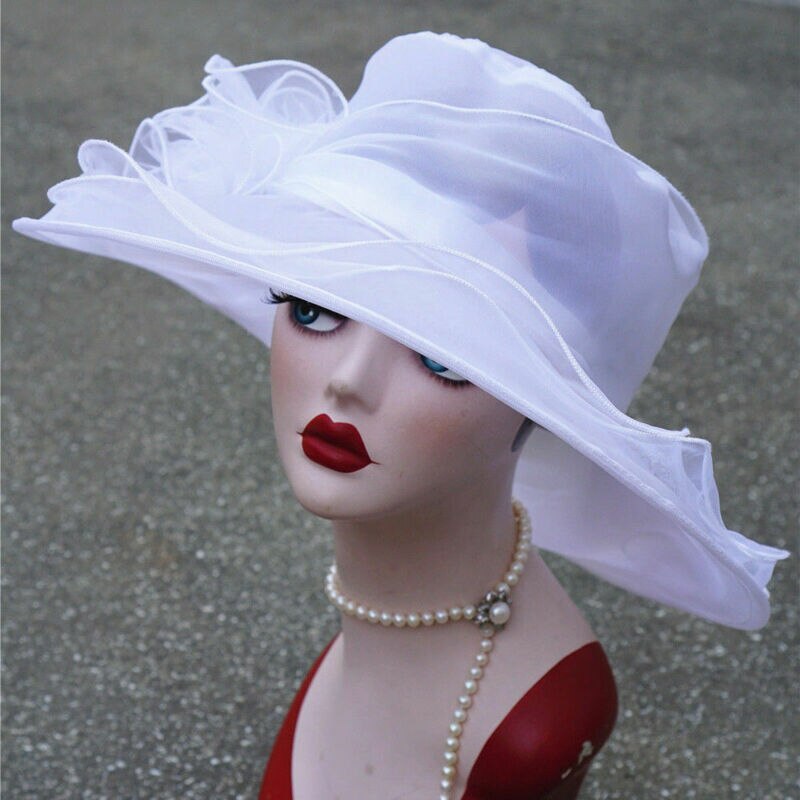 Zomer Vrouwen Mesh Zonnehoed Organza Floppy Wide Brim Kentucky Derby Elegante Brede Zonnehoed Beach Wear Voor Lady wummer