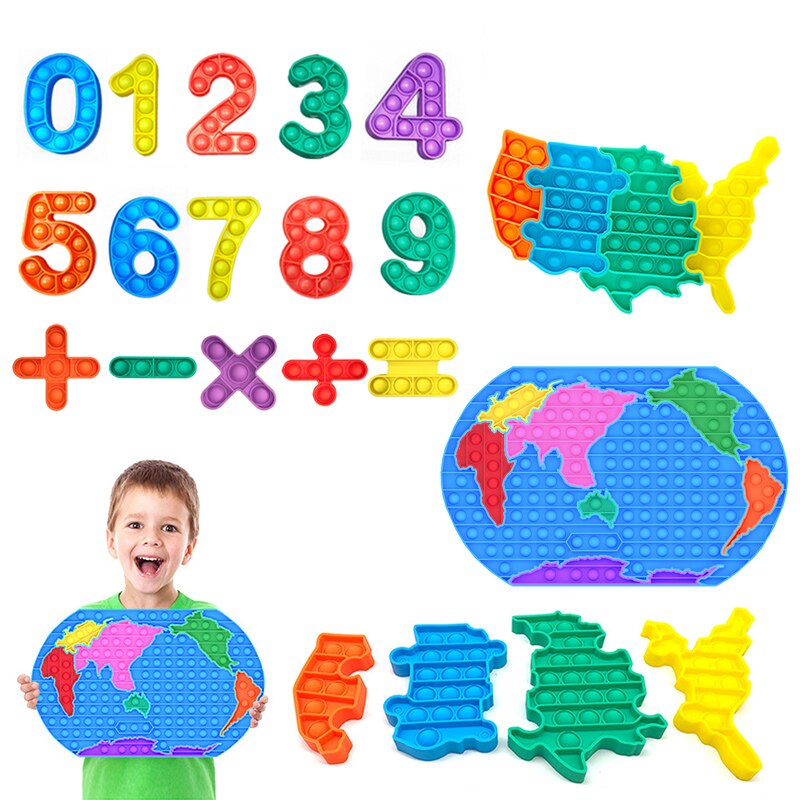 Color World Map Digital Silicone Puzzles Toys Children Fidgeting Adult Anti Stress Finger Hand Grip U.S. Map Decompression Toys