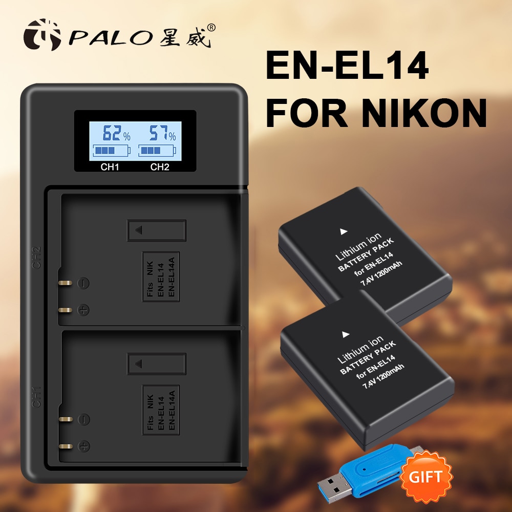 2PCS EN-EL14A EN-EL14 ENEL14 camera battery+LCD USB Dual Charger for Nikon D3100 D3200 D3300 D3400 D3500 D5600 D5100 D5200 P7000