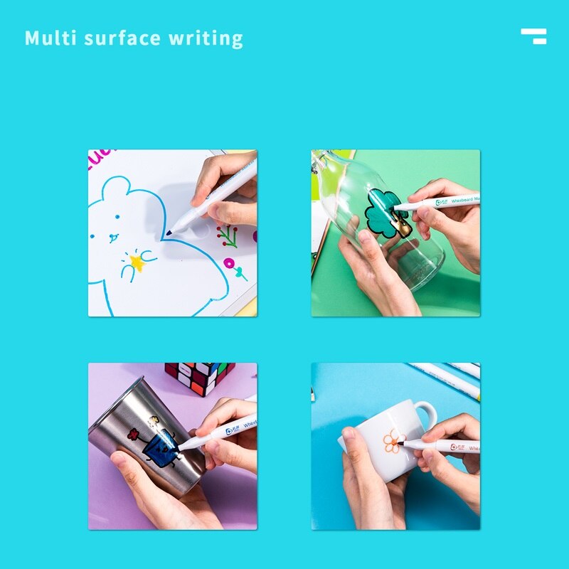 Rotuladores borrables de pizarra blanca para niños, juego de bolígrafos de varios 12 colores para dibujo, oficina, Reunión, profesor de escuela, A6759