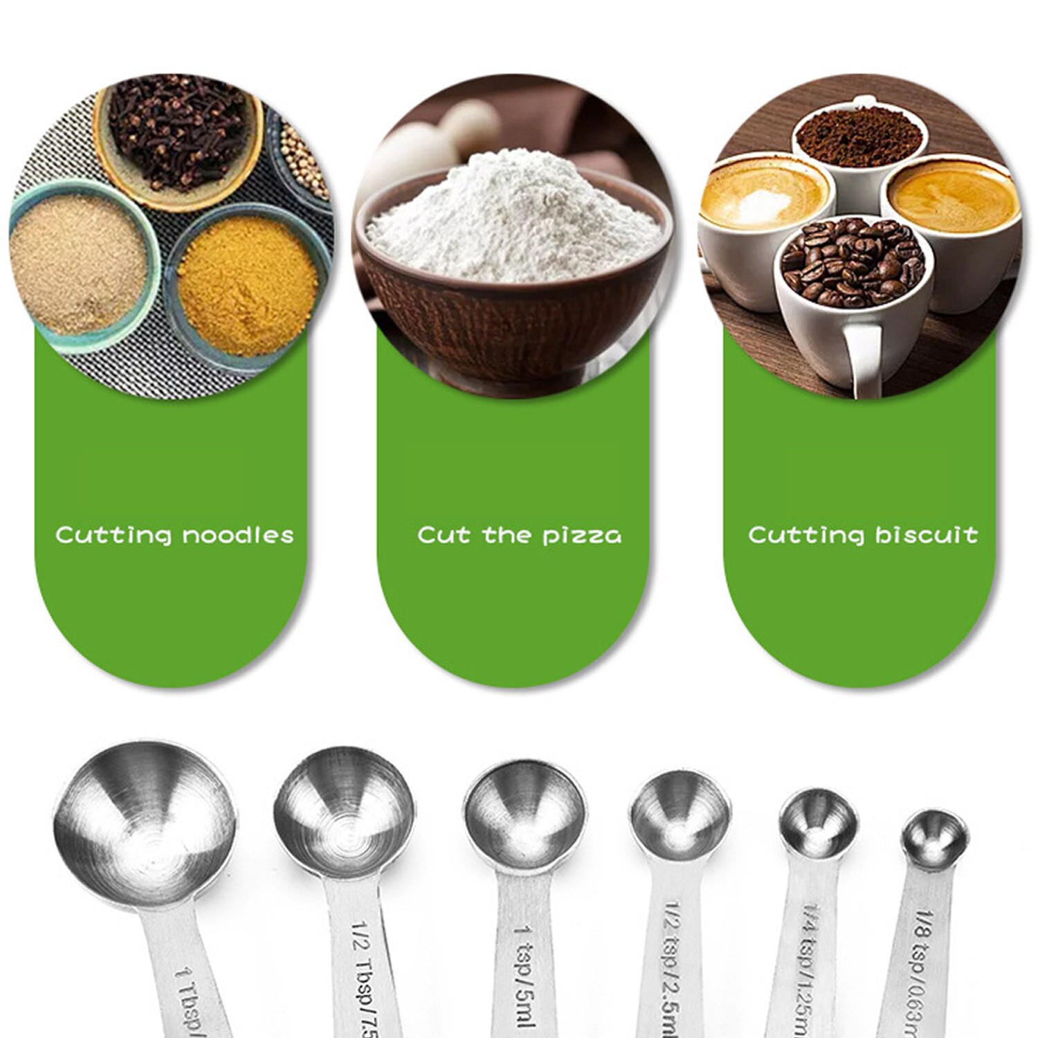 Behogar 6 PCS Stainless Steel Measuring Scoop Spoon Set with Scale Value for Cooking Baking 0.63ml 1.25ml 2.5ml 5ml 7.5 ml 15ml