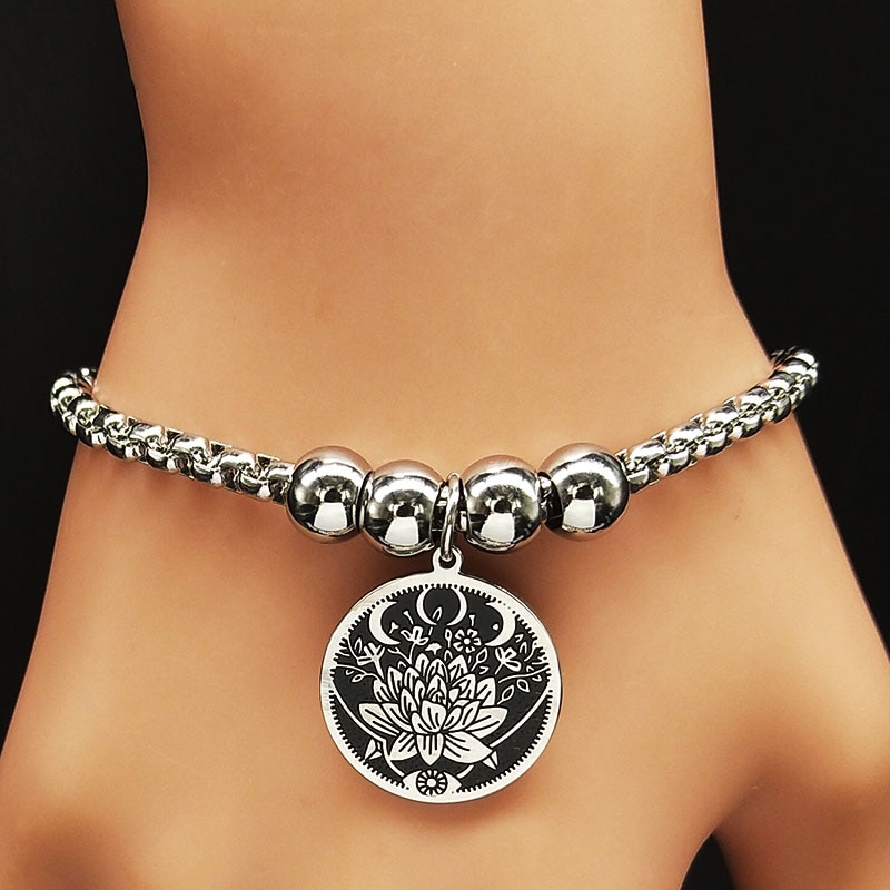 2022 Lotus Edelstahl Manschette Armbinde für Frauen Silber Farbe Armreif Armbänder Schmuck Armbinde acier B18336