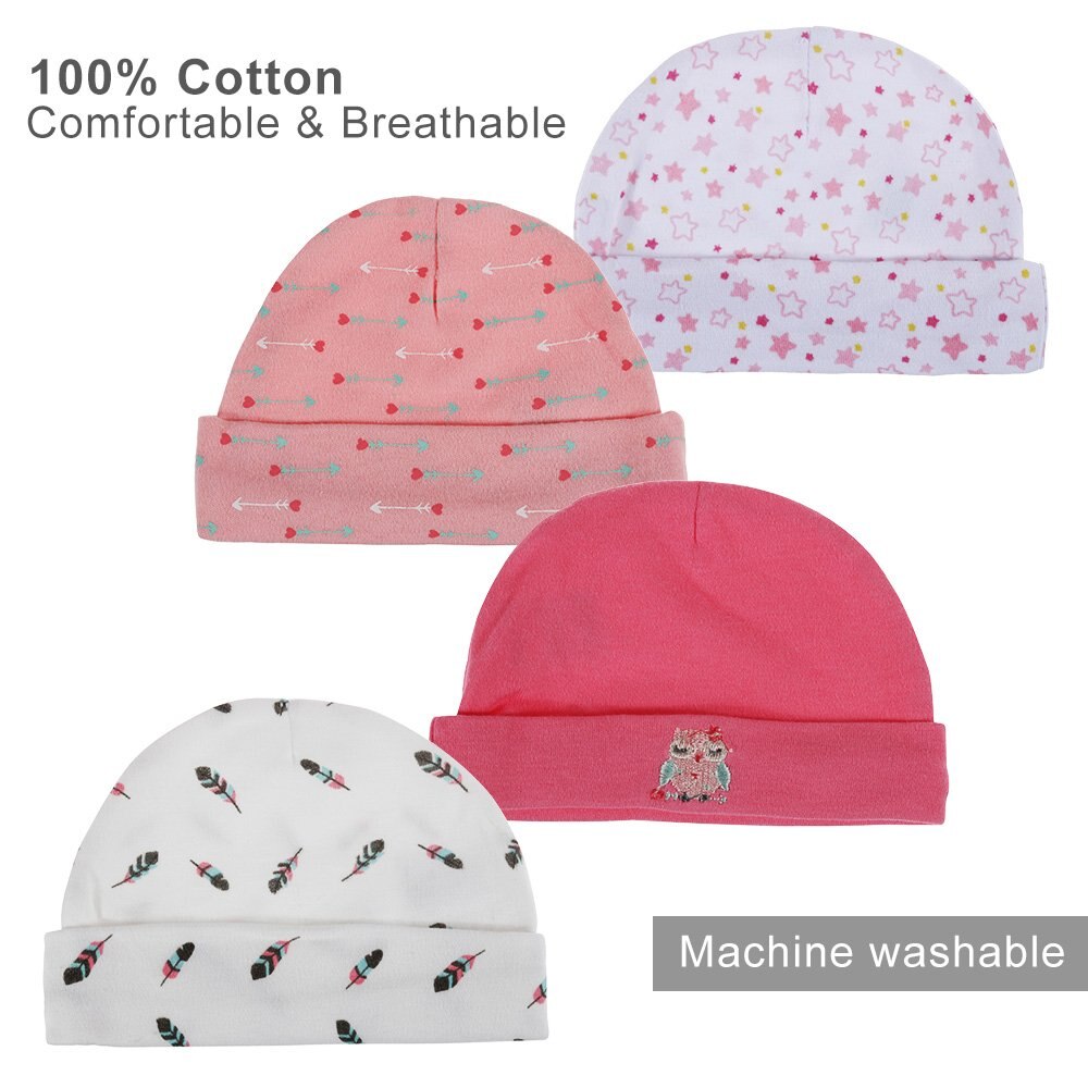 12pcs/pack Newborn Girl Baby Hats&Mittens 100% cotton Lovely Cartoon Infant set
