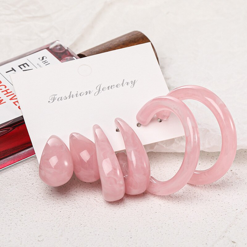 3Pcs/Set Bohemia Acrylic Hoop Earring Set For Women Acetate Sheet Round Earring Female Boho Jewelry: 3