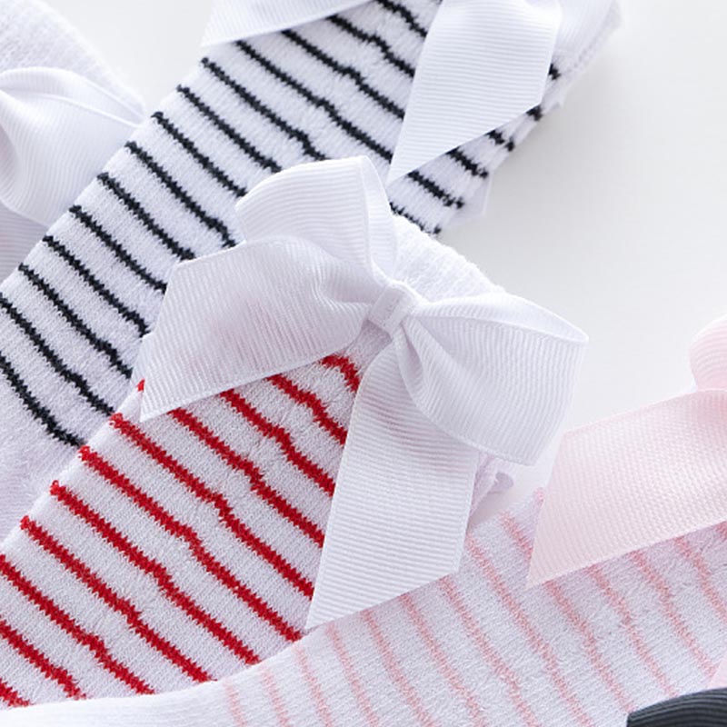 Streep Bowkot Baby Sokken Herfst Winter Soft Warm Kids Hoge Sokken Elastische Katoenen Baby Meisje Jongen Sokken Baby Voet Accessoires