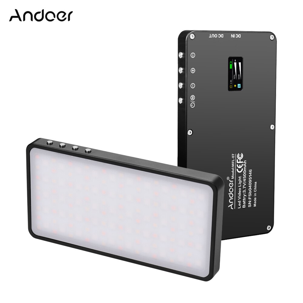 Andoer-luz de relleno LED RGB para vídeo, portátil, MFL-07, 10W, regulable, 3000K-6500K, CRI96, TLCI98, con pantalla OLED para fotografía