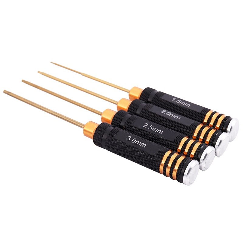 Rc Tools 4 Pcs Hex Screw Driver Set Titanium Plating Hardened 1.5 2.0 2.5 3.0Mm Screwdriver For Rc Helicopter Rc Toys (1 Set)